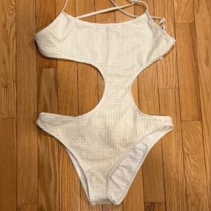 Lovers + Friends White Textured Cutout One-Piece Swimsuit